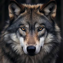 Naklejka na ściany i meble Close-up photo of wolf, scary predator in the forest. 