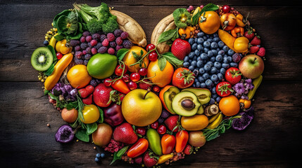 Fruits and vegetables in a heart shape
