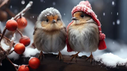 Fotobehang Sweet Christmas bird in the snow © senadesign