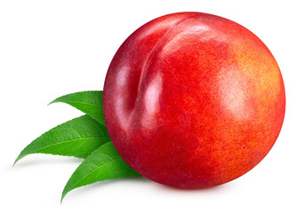 Peach tropical fruit with leaves