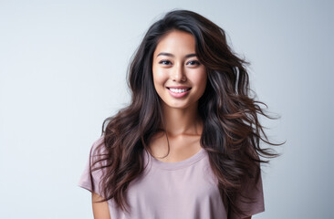 Fototapeta premium Portrait of a young beautiful Asian woman with long hair