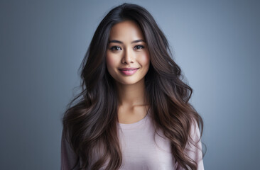 Fototapeta premium Portrait of a young beautiful Asian woman with long hair
