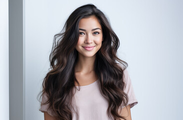 Fototapeta premium Portrait of a young beautiful Asian woman with long hair