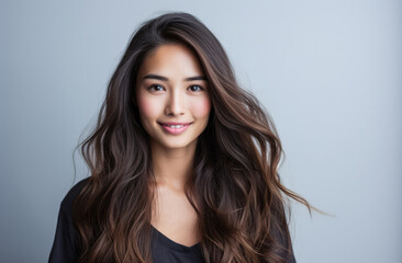 Fototapeta premium Portrait of a young beautiful Asian woman with long hair