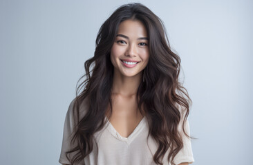 Obraz premium Portrait of a young beautiful Asian woman with long hair