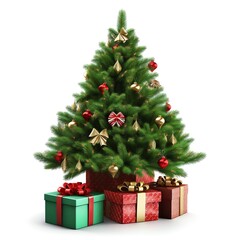 Christmas tree and gifts isolated on white background