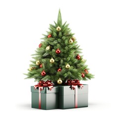 Fototapeta na wymiar Christmas tree and gifts isolated on white background