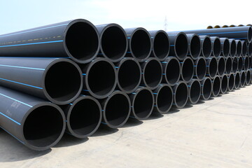 PE pipe plant, Industrial PE pipeline for gas and water. HDPE pipe, Polyethylene PE100 pipe. Polyethylene pipe plant
