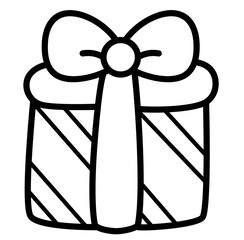 Cute Christmas present gift box with ribbon bow outline cartoon doodle illustration	
