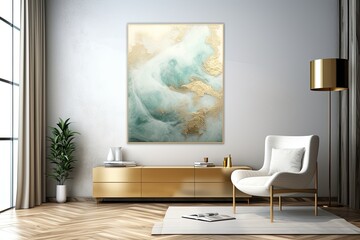 Nature's Paintbrush: Golden Marble Ocean - Abstract Art with Powder