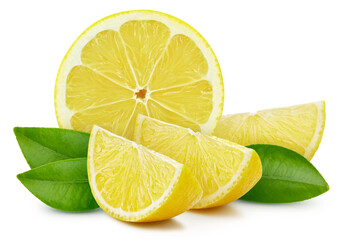 Lemon with leaves isolated on white