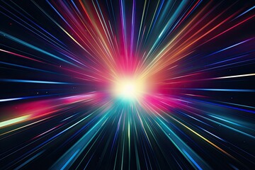 Obraz premium Prismatic Pulse: Abstract Dark Background with Colorful Light Rays and Stripes