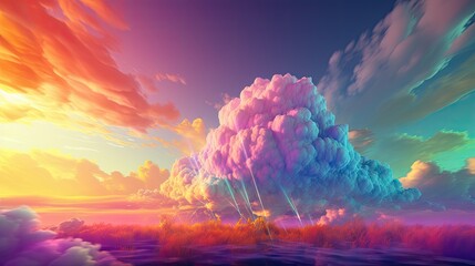 illustration of a huge cloud in the sky at sunset