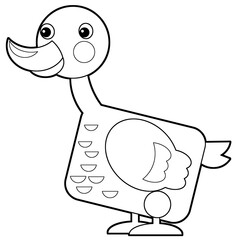 Cartoon happy farm animal cheerful goose isolated on white background with sketch illustration