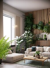 Interior design living room with a lot of plants