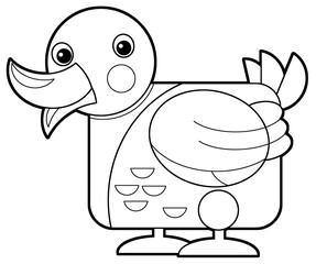 Obraz premium Cartoon happy farm animal cheerful goose isolated on white background with sketch illustration