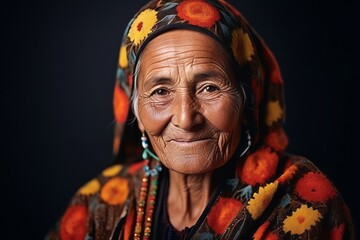 Portrait of an old woman wearing traditional clothes. Close up. - obrazy, fototapety, plakaty