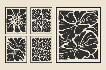 Abstract floral posters. Hand drawn flowers. Vector illustration