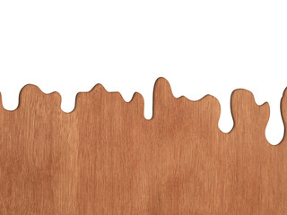 White liquid or water droplets flowing down, on brown  wooden wall. Complete with shadows for...