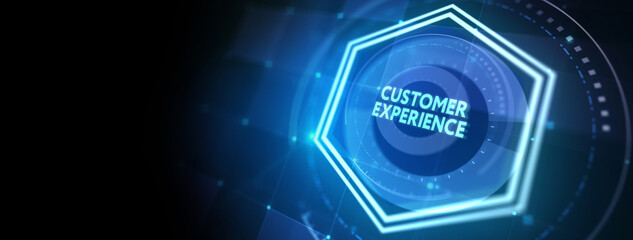 Fototapeta premium Business, technology, internet and network concept. The future of technology. Virtual screen of the future with the inscription: customer experience. 3d illustration