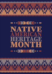Native American Heritage Month. American Indian culture. Celebrate annual in in November in United States. Tradition Indian pattern. Poster and banner. Vector authentic ornament, ethnic illustration