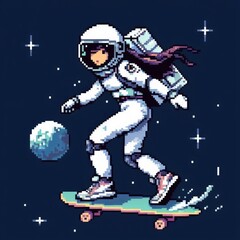 Obraz na płótnie Canvas astronaut skate boarding in space, pixel art