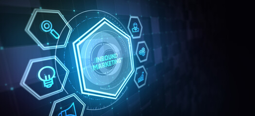 Fototapeta premium Business, technology, internet and network concept. Virtual screen of the future and sees the inscription: Inbound marketing. 3d illustration