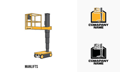 Manlifts heavy equipment illustration, Man lifts heavy equipment Logo Badge Template vector