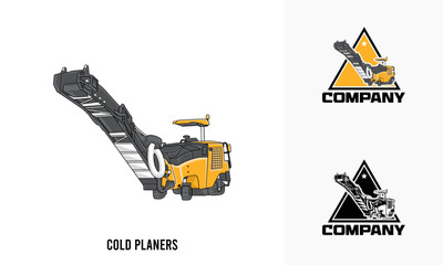 Cold Planers heavy equipment illustration, Cold Planers heavy equipment Logo Badge Template vector