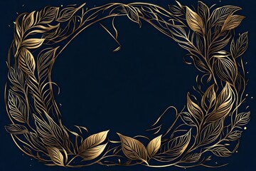 Luxury natural frame with golden leaves line