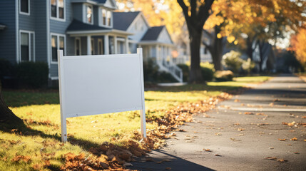 Mock-up yard sign placed in front of a house, demonstrating its application as a 