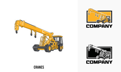 Truck Crane heavy equipment illustration, Truck Crane heavy equipment Logo Badge Template vector