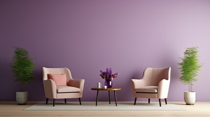 Living Room Interior in Warm Purple Tones with a Relaxing Reclining Chair