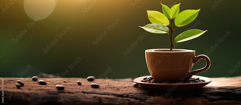 Aufkleber using blurred tree wallpapers and backgrounds a young tree is displayed with rocks inside a coffee c