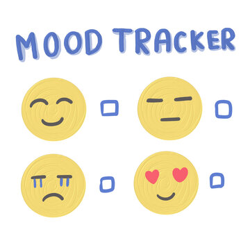 A cute smiling face Mood tracker with various emotion, perfect for diary, bujo, expression, tracking