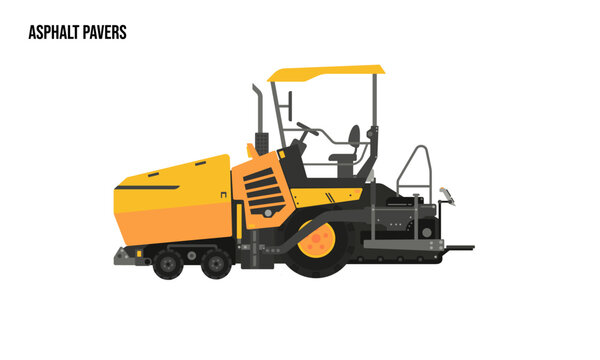 asphalt paver heavy equipment flat illustration, asphalt pavers heavy equipment Logo Template vector
