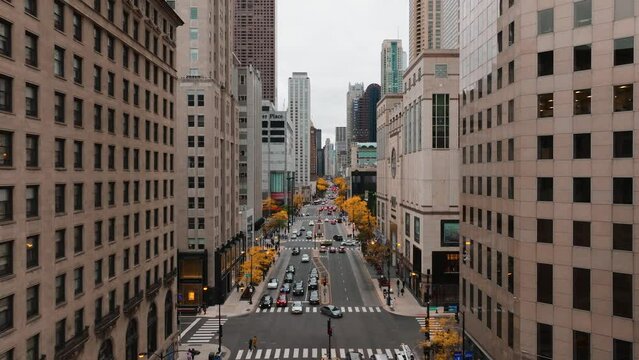 Chicago Magnificent Mile looking south aerial view