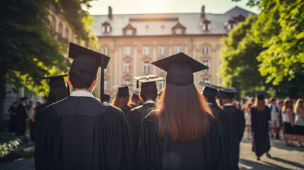 Obraz premium Students in master's robes on graduation day at the University.