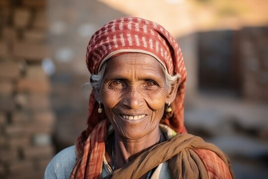 Old woman in traditional clothes on the street of Hampi, India