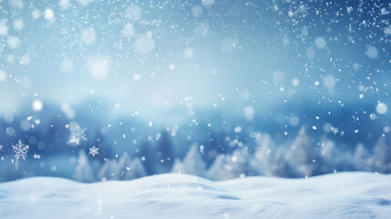Naklejka premium Snow and winter blurred background. Christmas bokeh background or wallpaper