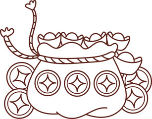 Chinese New Year 2024, the year of the Dragon, red and gold line art characters