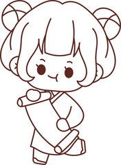 Chinese New Year 2024, the year of the Dragon, red and gold line art characters