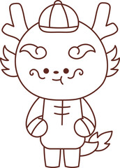 Chinese New Year 2024, the year of the Dragon, red and gold line art characters