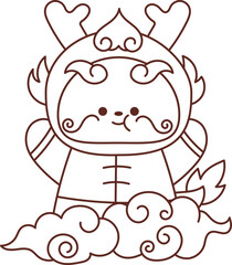 Chinese New Year 2024, the year of the Dragon, red and gold line art characters