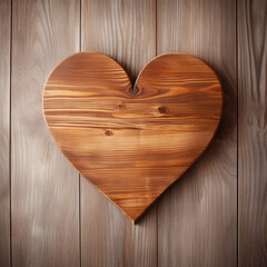 Wooden heart on rustic wooden background, ai technology