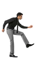 Young Asian business man climbing.