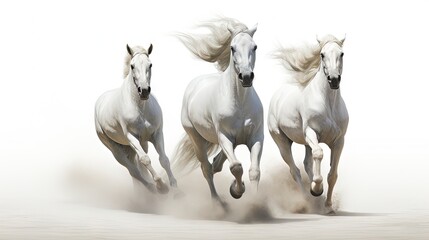 Fototapeta premium beautiful white arabian horses running over a white background