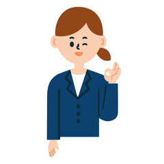ビジネスパーソン　OK 了解　女性　上半身　スーツ　仕事　イラスト