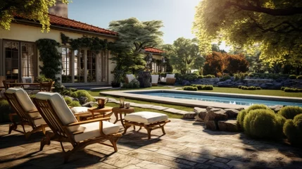 Foto op Plexiglas A Luxury backyard with a pool © HN Works