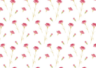 カーネーションのシームレスパターン　白背景